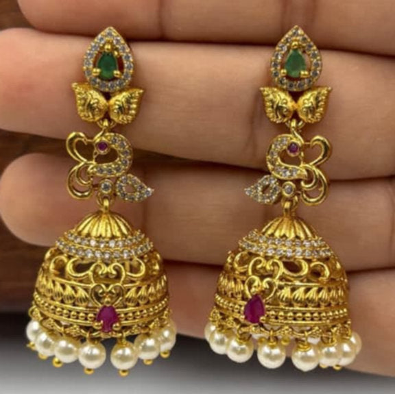 PREMIUM QUALITY AD STONE JHUMKA - 1296