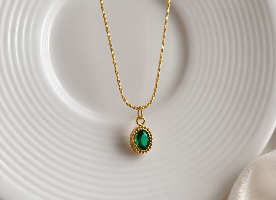 Emerald Teardrop 18KT Gold Plated Chain