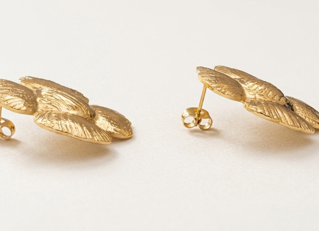 18 KT Gold Plated Textured Floral Stud Earrings