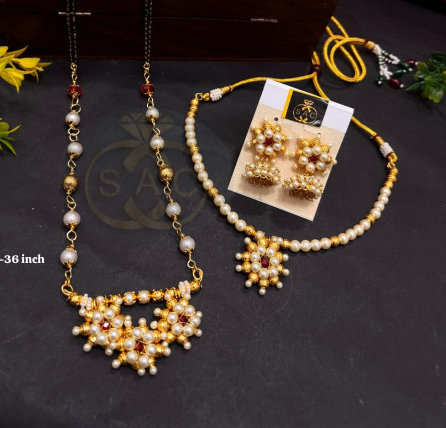 Handmade सायली Necklace Mangalsutra Combo Set - 371