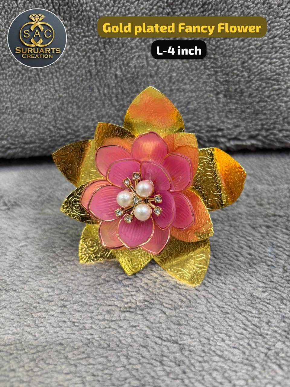 Gold Plated Ganesh Fancy Flower (4 Inch) –Decorative Copper Ornament for Ganpati