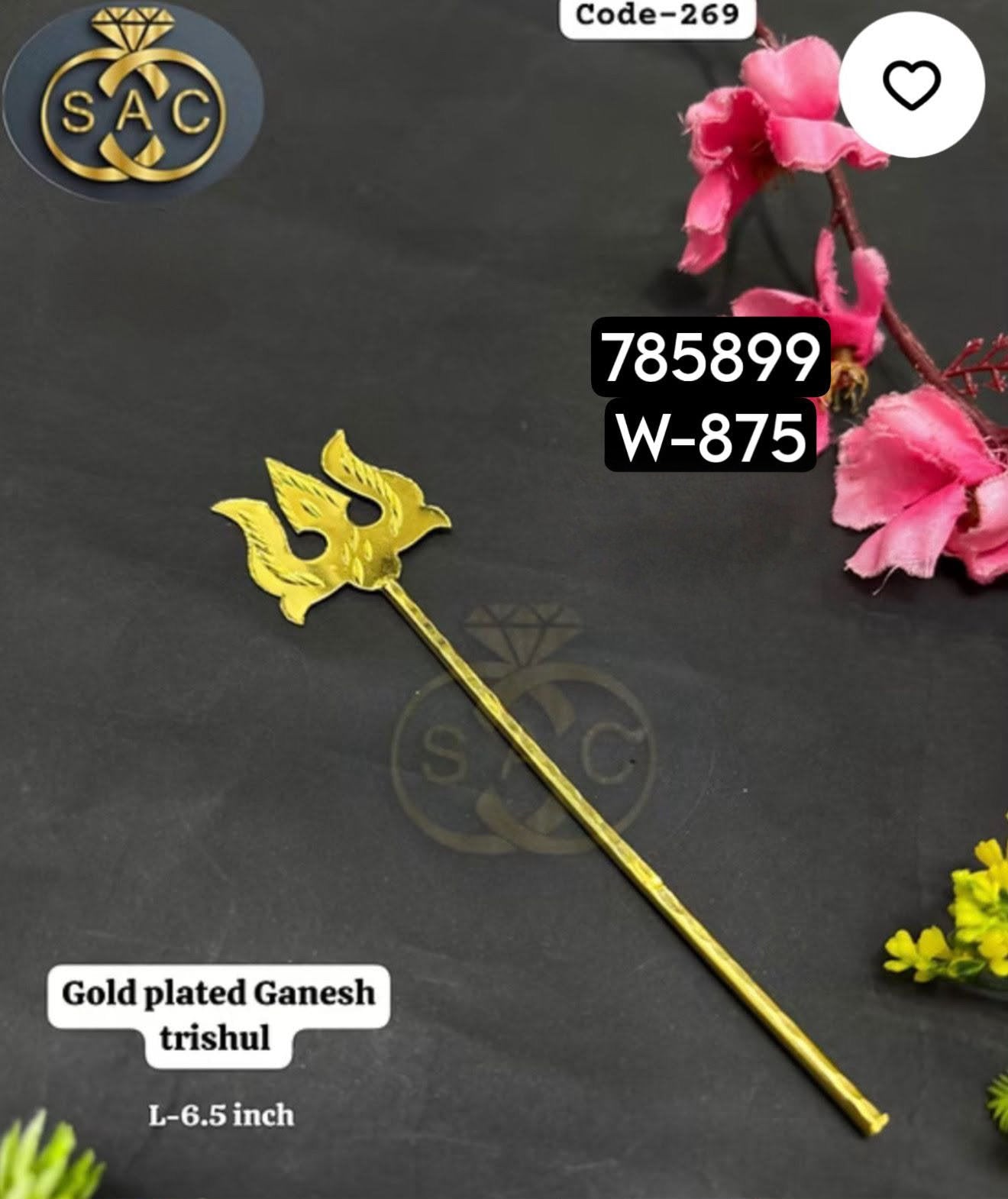 Gold Plated Ganesh Trishul 6.5 Inch for Ganesha Idol – Premium Copper