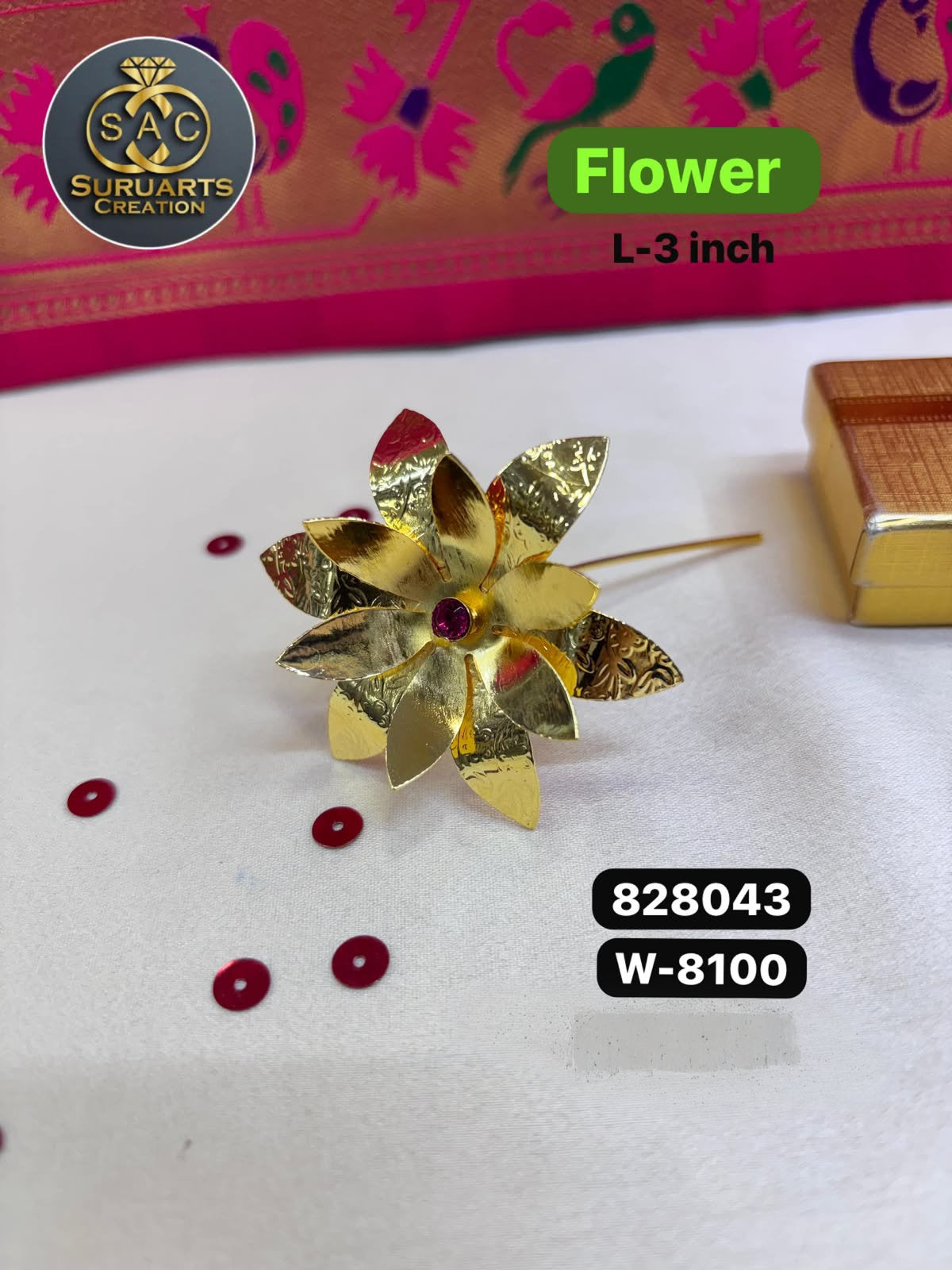 Gold Plated Ganesh Flower – 3 Inch | Premium Copper Floral Ornament for Ganesha
