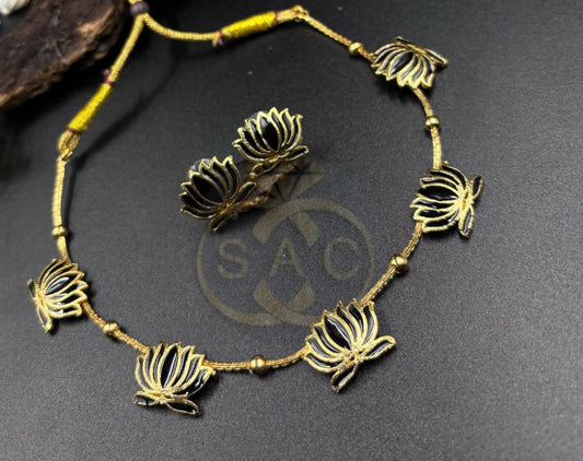 Micro Gold Lotus Short Necklace