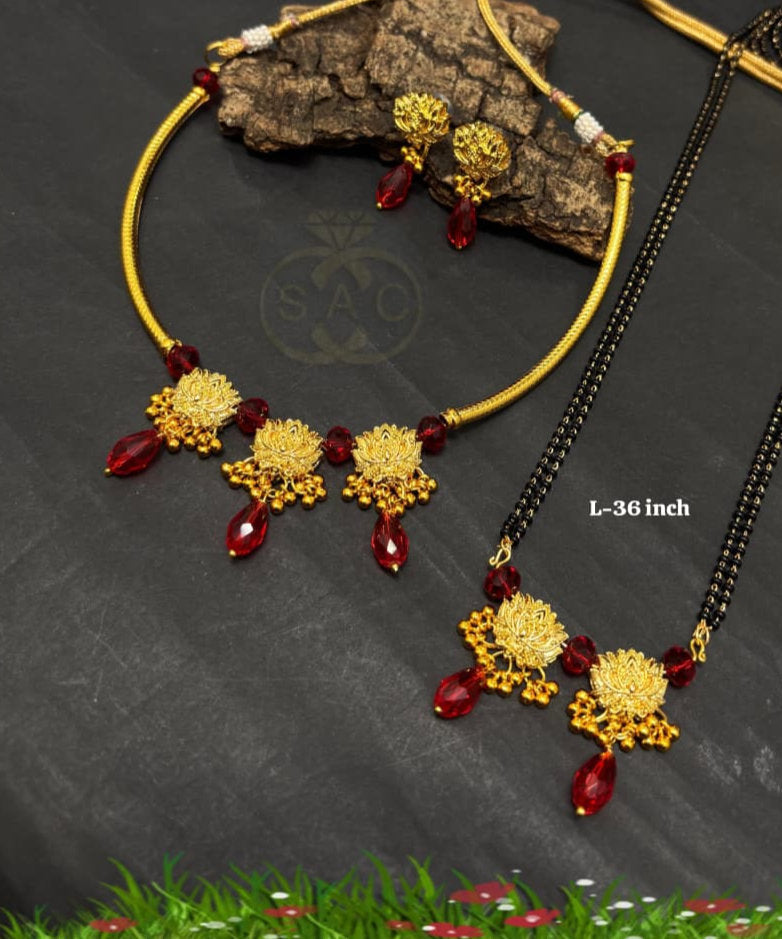 Handmade कठमळ Necklace Mangalsutra Combo Set - 369