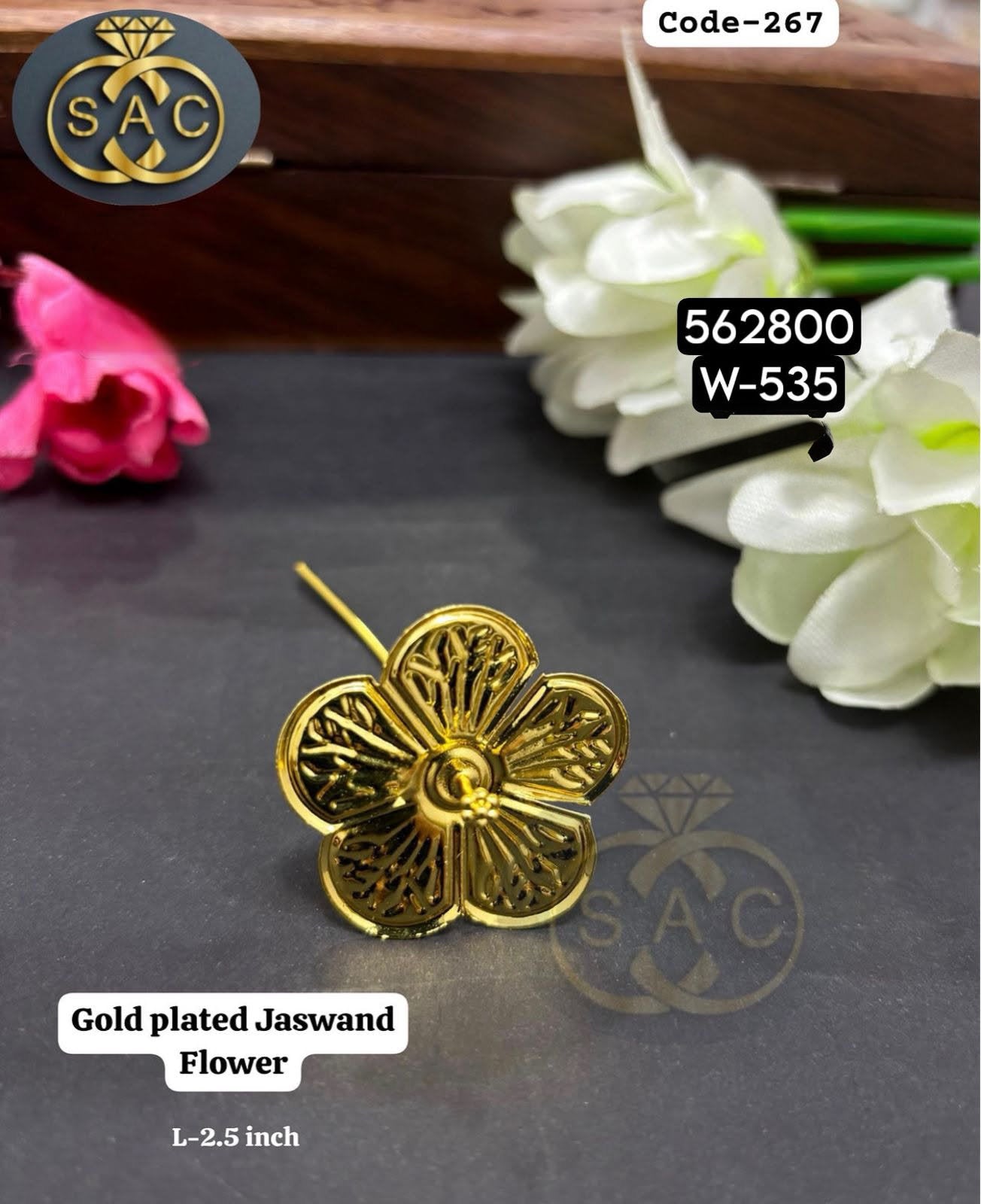 Gold Plated Ganesh Jaswand Flower 2.5 Inch for Ganesha Idol – Premium Copper