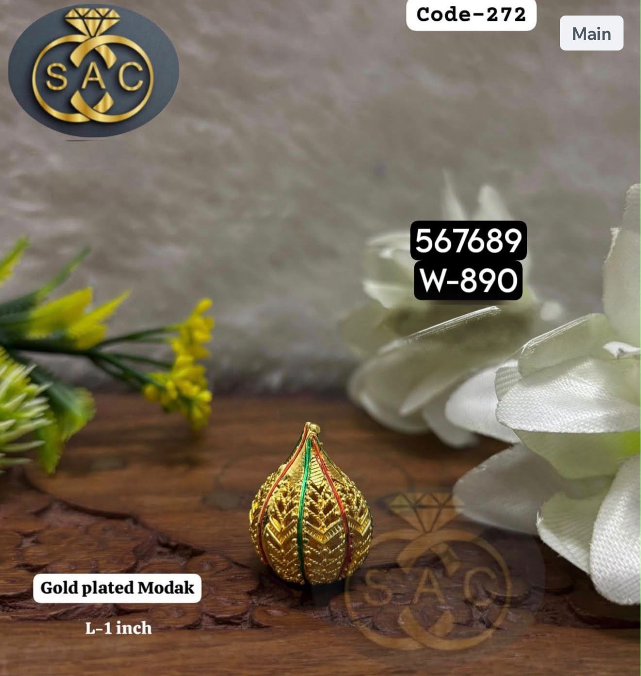 Gold Plated Ganesh Modak 1 Inch for Ganesha Idol – Premium Copper