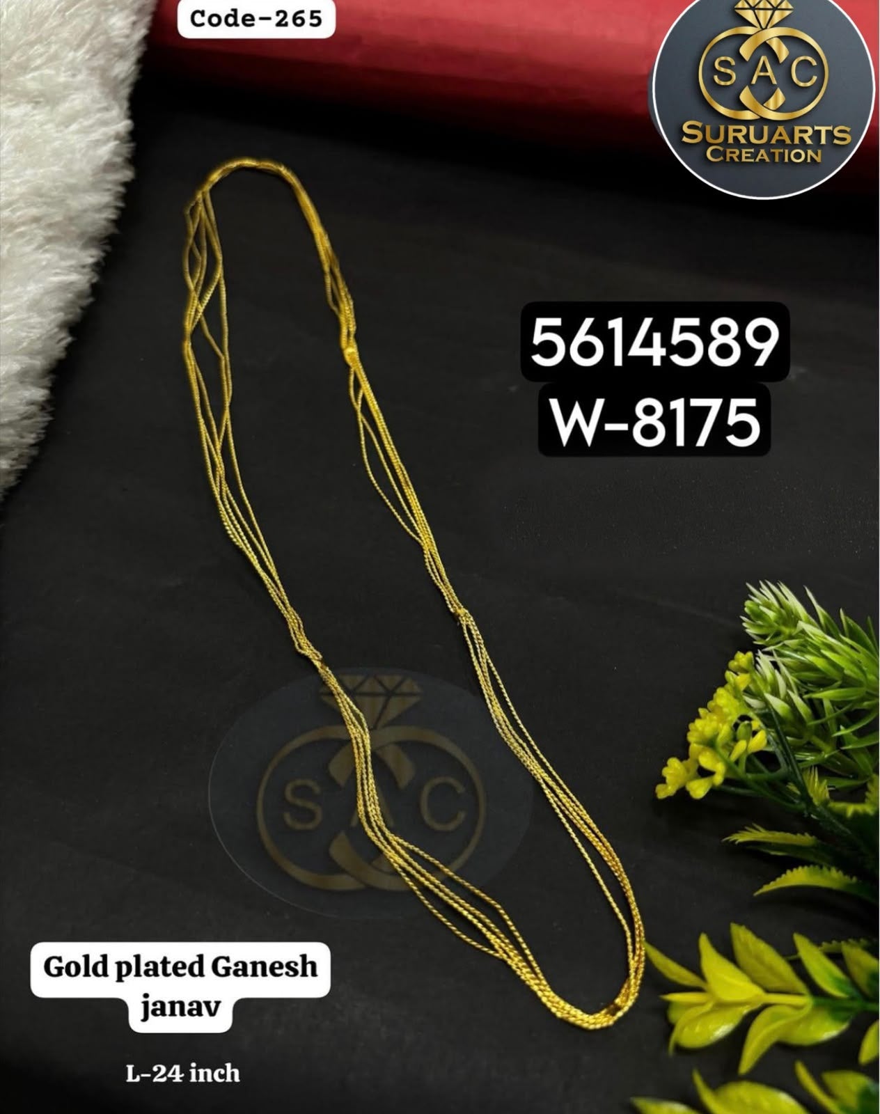 Gold Plated Ganesh Janav 24 Inch for Ganesha Idol 1.5 feet