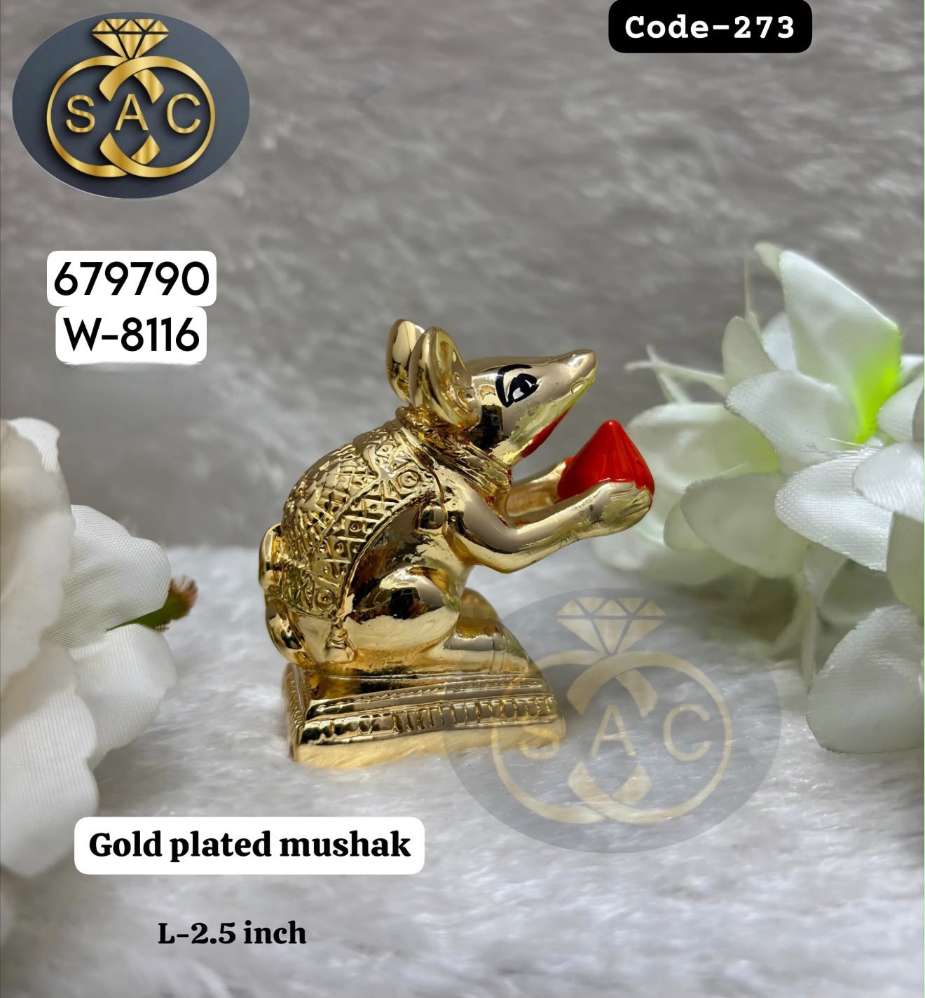 Gold Plated Ganesh Mushak 2.5 Inch for Ganesha Idol