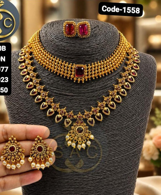 Premium Quality South Palakka Necklace Combo Set - 1558