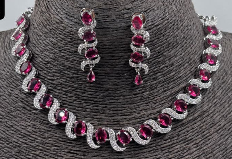 Fancy AD stone Necklace set* - 1256