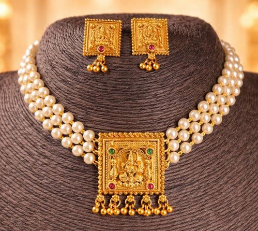 Premium Quality Matte Laxmi Moti Short Necklace - 1381