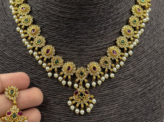 Fancy AD stone Necklace set - 1235