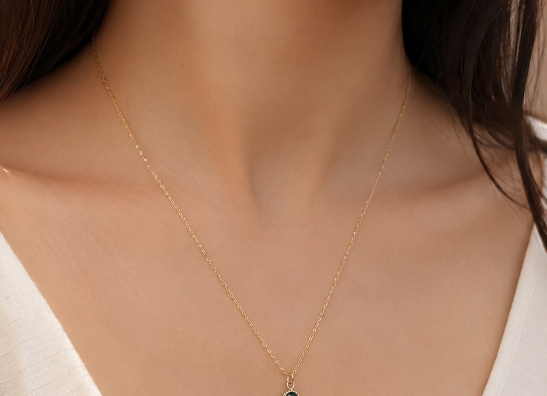 Emerald Teardrop 18KT Gold Plated Chain