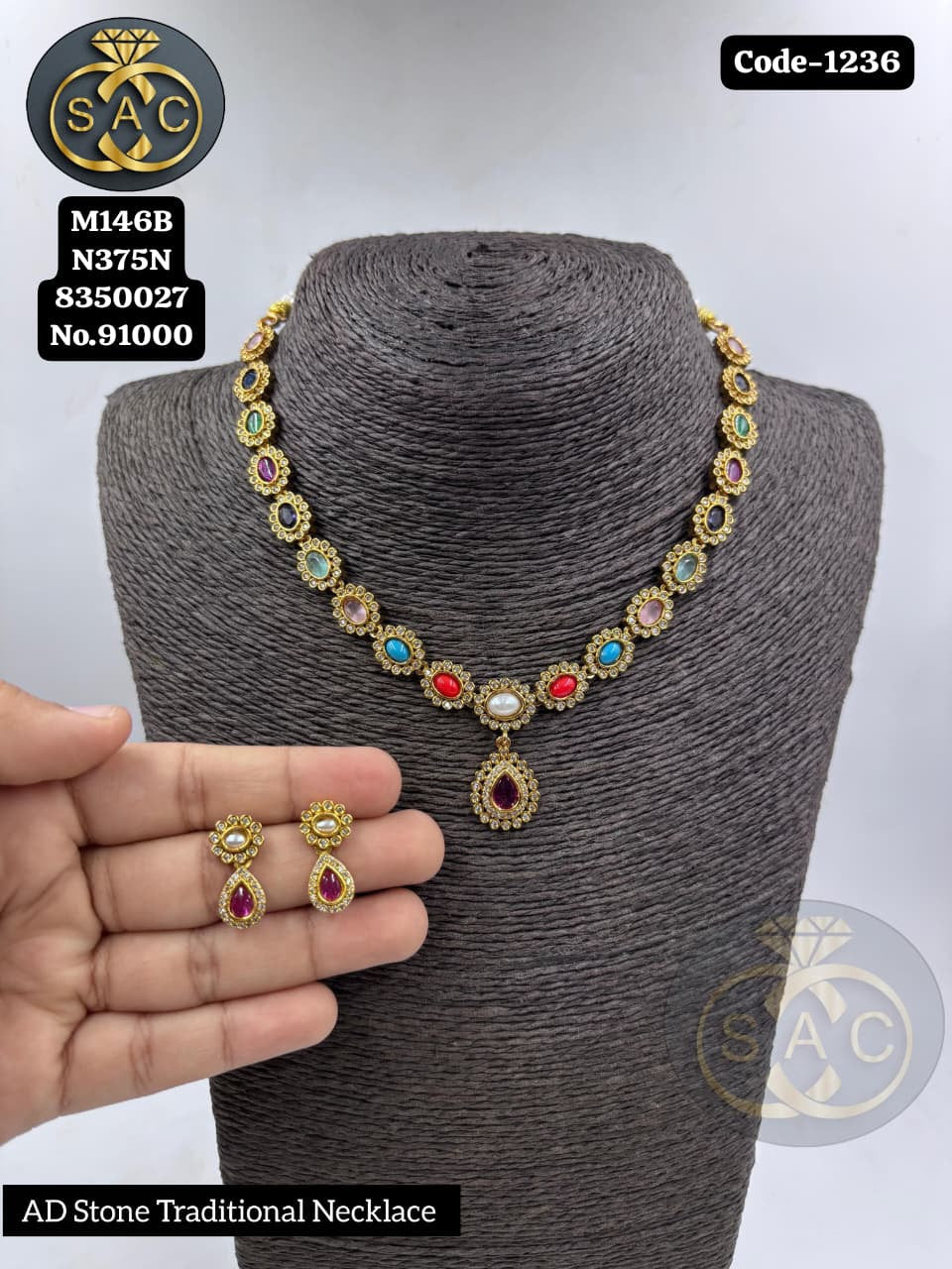 Fancy AD stone Necklace set - 1236