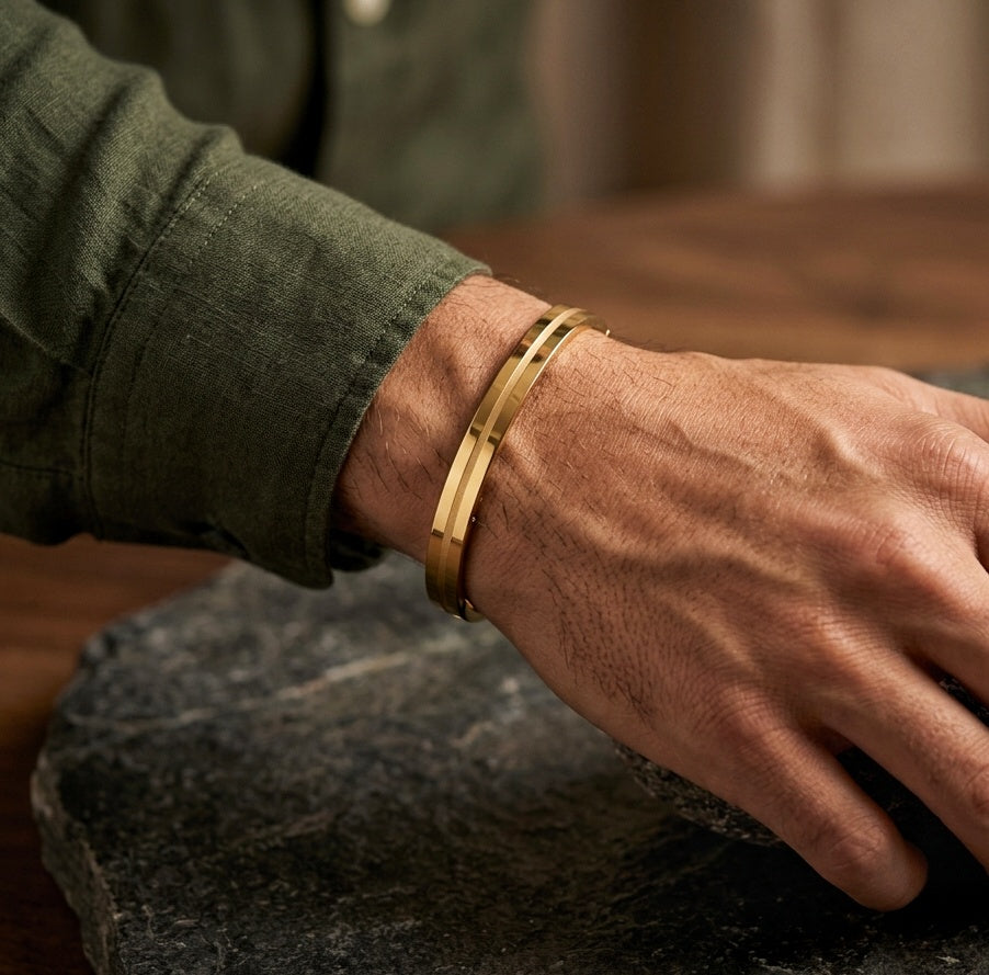 Prestige Dual Line Men's Kada – 18 KT Gold Plated