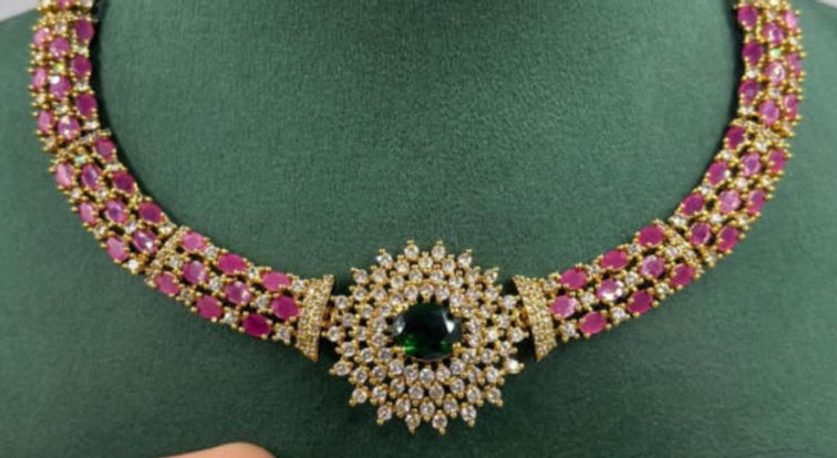 Premium Quality AD Stone Short Necklace - 1229
