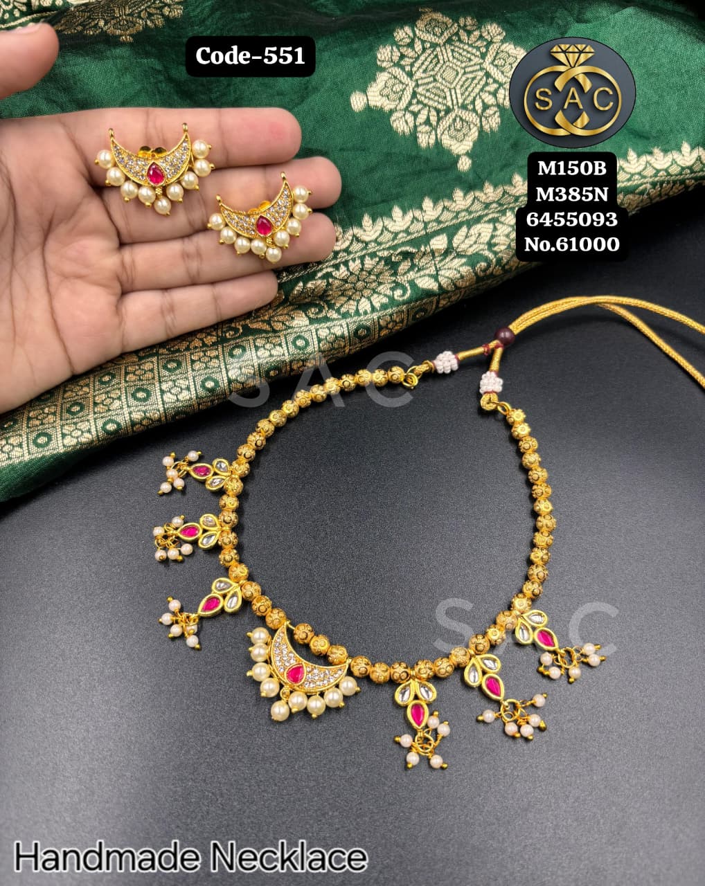 Handmade चंद्रकोर Necklace With adjustable Gonda - 551