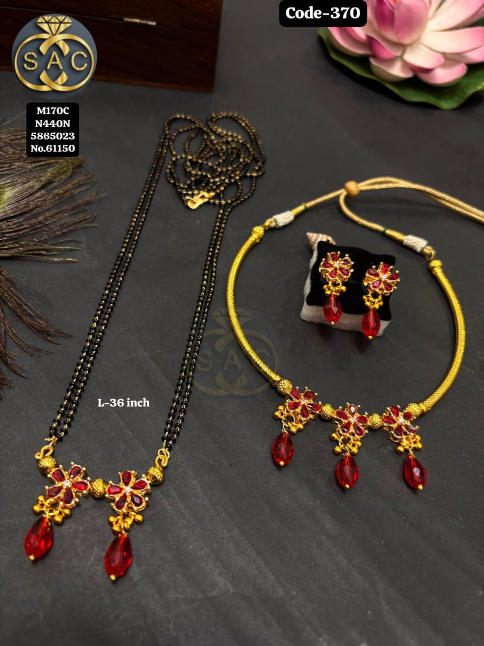 Handmade Flower Necklace Mangalsutra Combo Set - 370