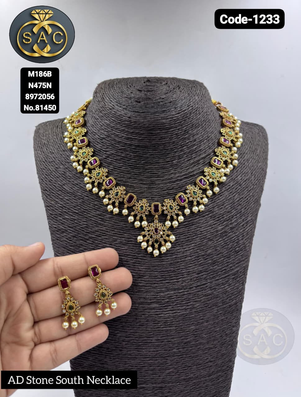Fancy AD stone Necklace set -1233