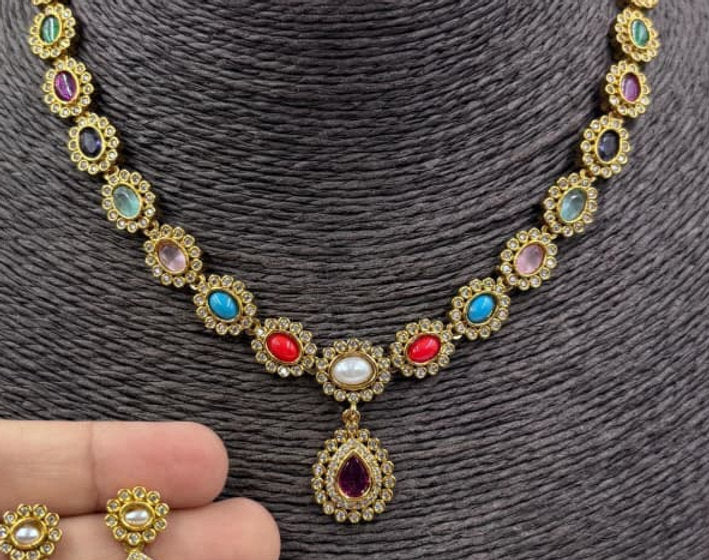 Fancy AD stone Necklace set - 1236