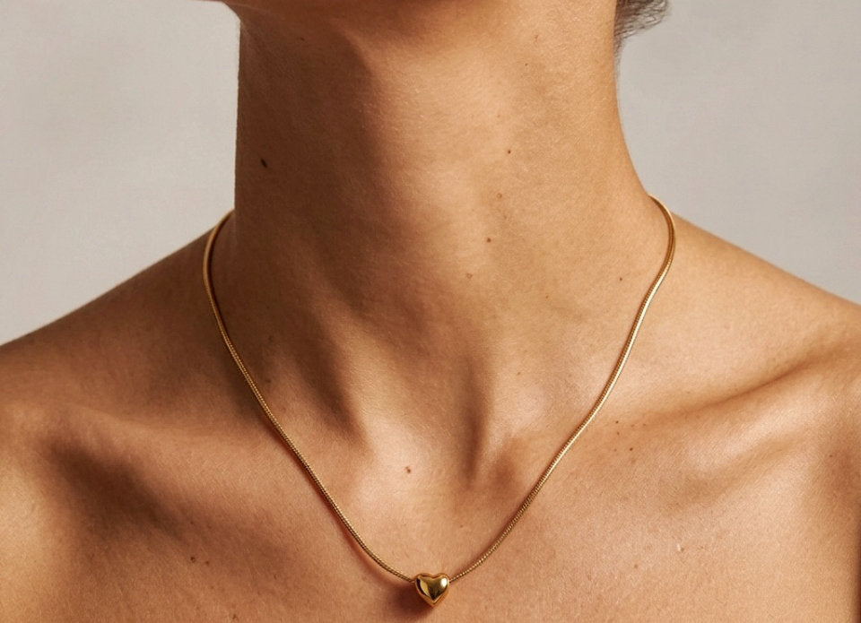 18K Gold Plated Waterproof Puffed Heart Pendant Necklace