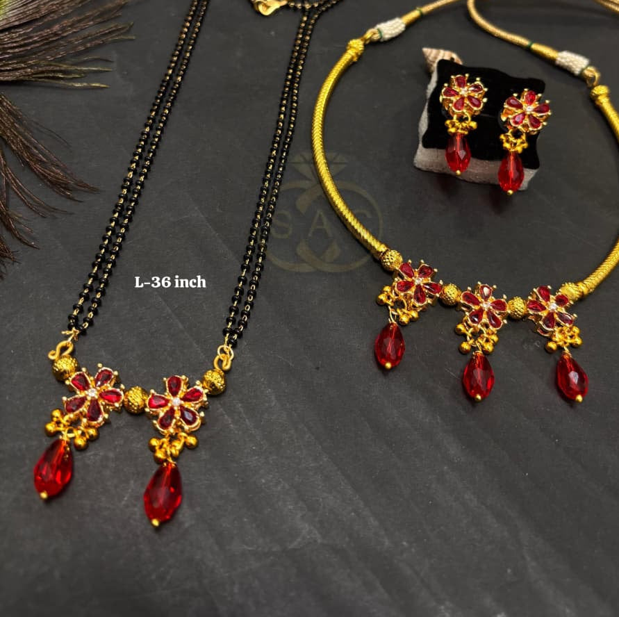Handmade Flower Necklace Mangalsutra Combo Set - 370