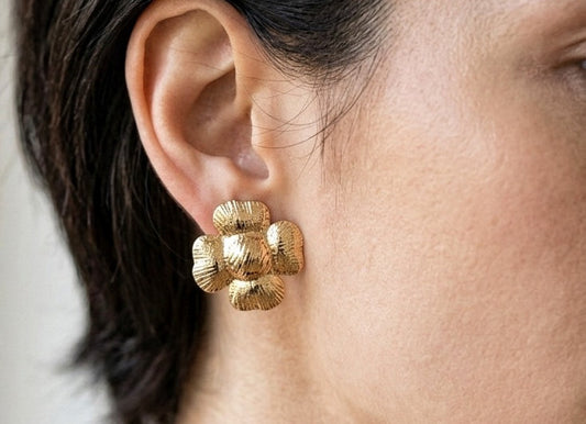 18 KT Gold Plated Textured Floral Stud Earrings