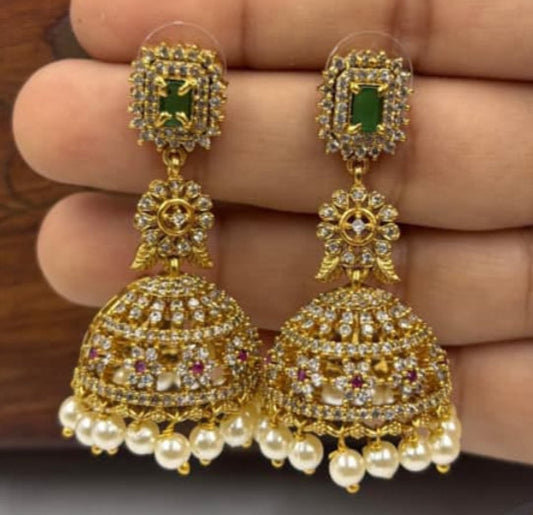 PREMIUM QUALITY AD STONE JHUMKA - 1295