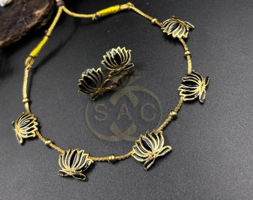 Micro Gold Lotus Short Necklace