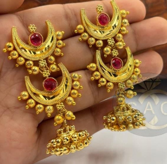 Premium quality Micro Gold चन्द्रकोर Earrings* - 703