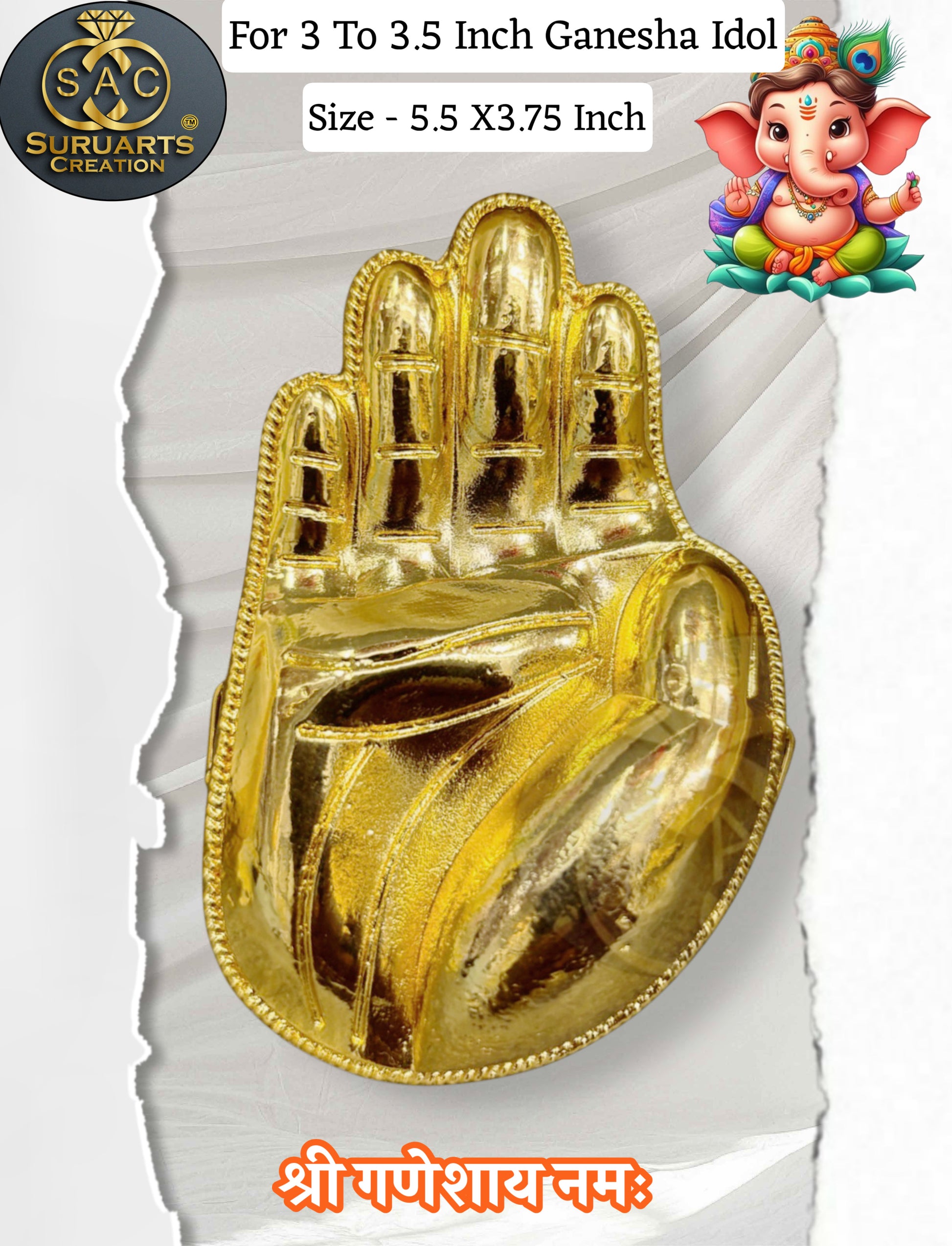 Gold Plated Aashirvad Hand for 3–3.5 Feet Ganesha Idol