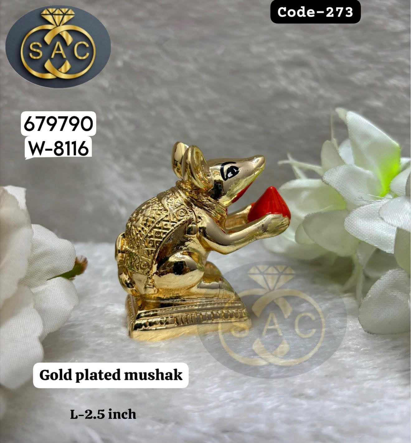 Gold Plated Ganesh Mushak 2.5 Inch for Ganesha Idol