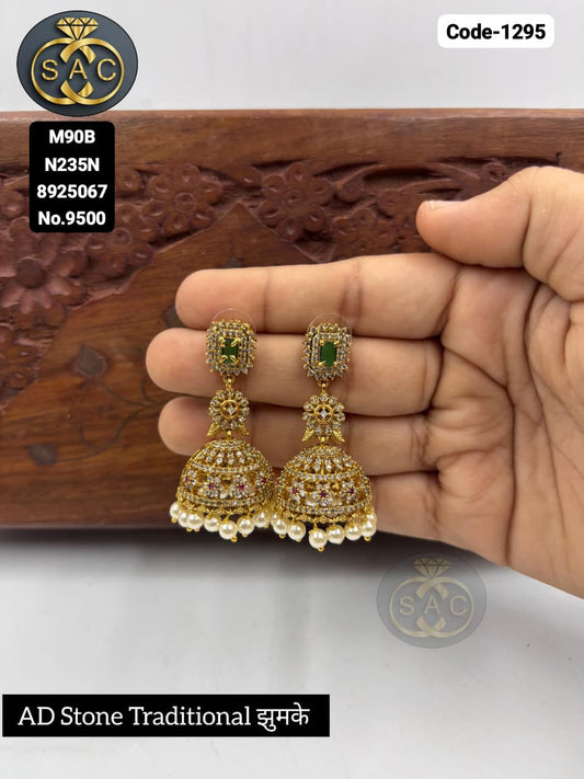 PREMIUM QUALITY AD STONE JHUMKA - 1295