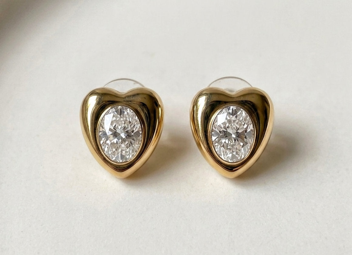 18 KT Gold Plated Elegant Heart Stud Earrings