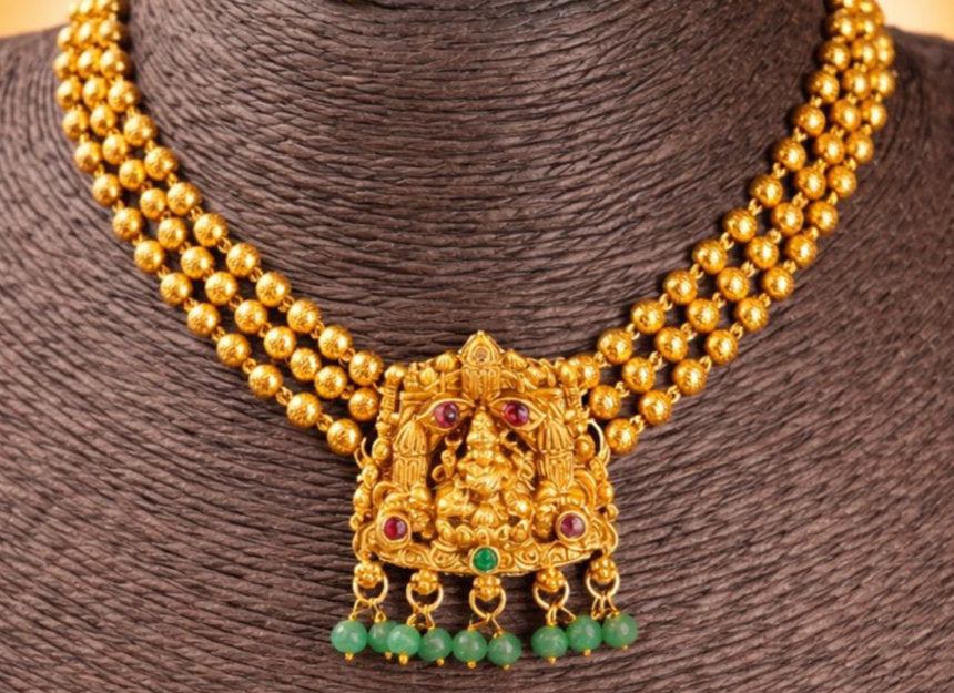 Premium Quality Matte Laxmi Short Necklace - 1380