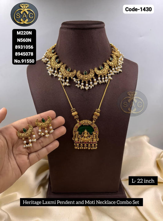 Premium Quality Heritage Laxmi pendant Necklaces Combo Set - 1430