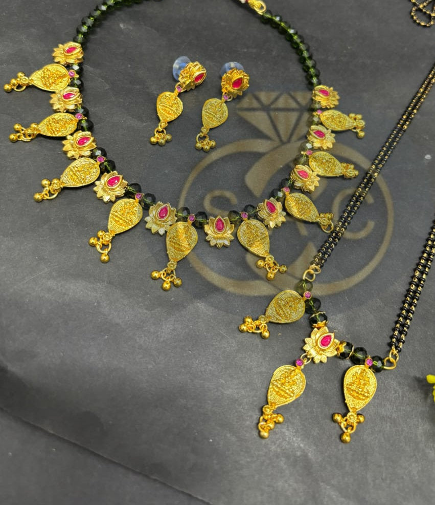 Handmade Laxmi Necklace Mangalsutra Combo Set