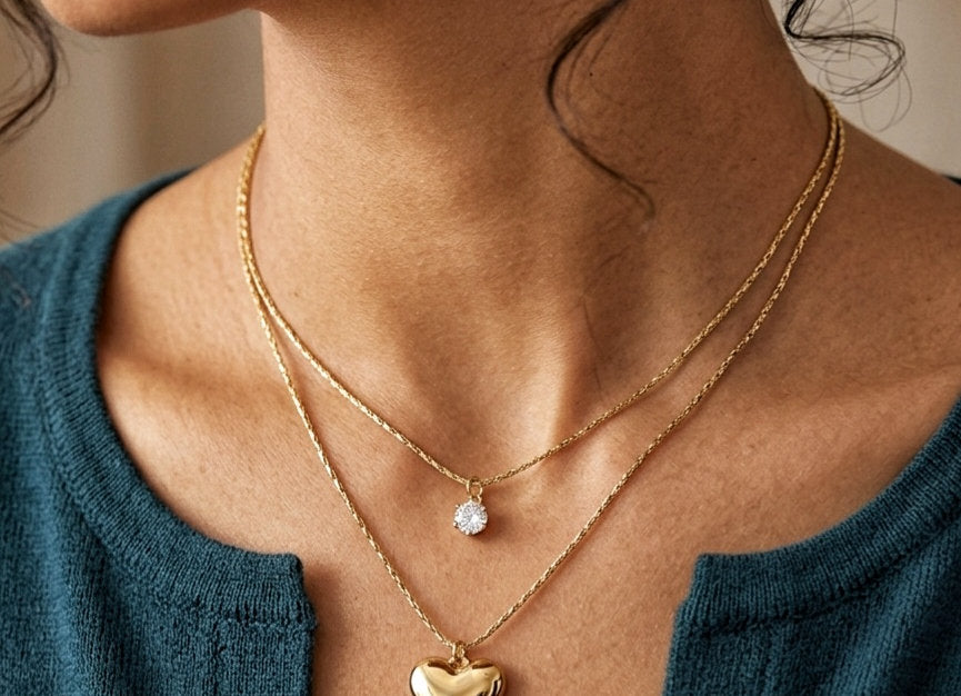 Elegant Heart Layer Necklace – 18 KT Gold Plated