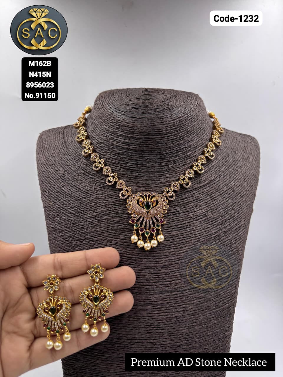 Premium Quality AD Stone Short Necklace - 1232