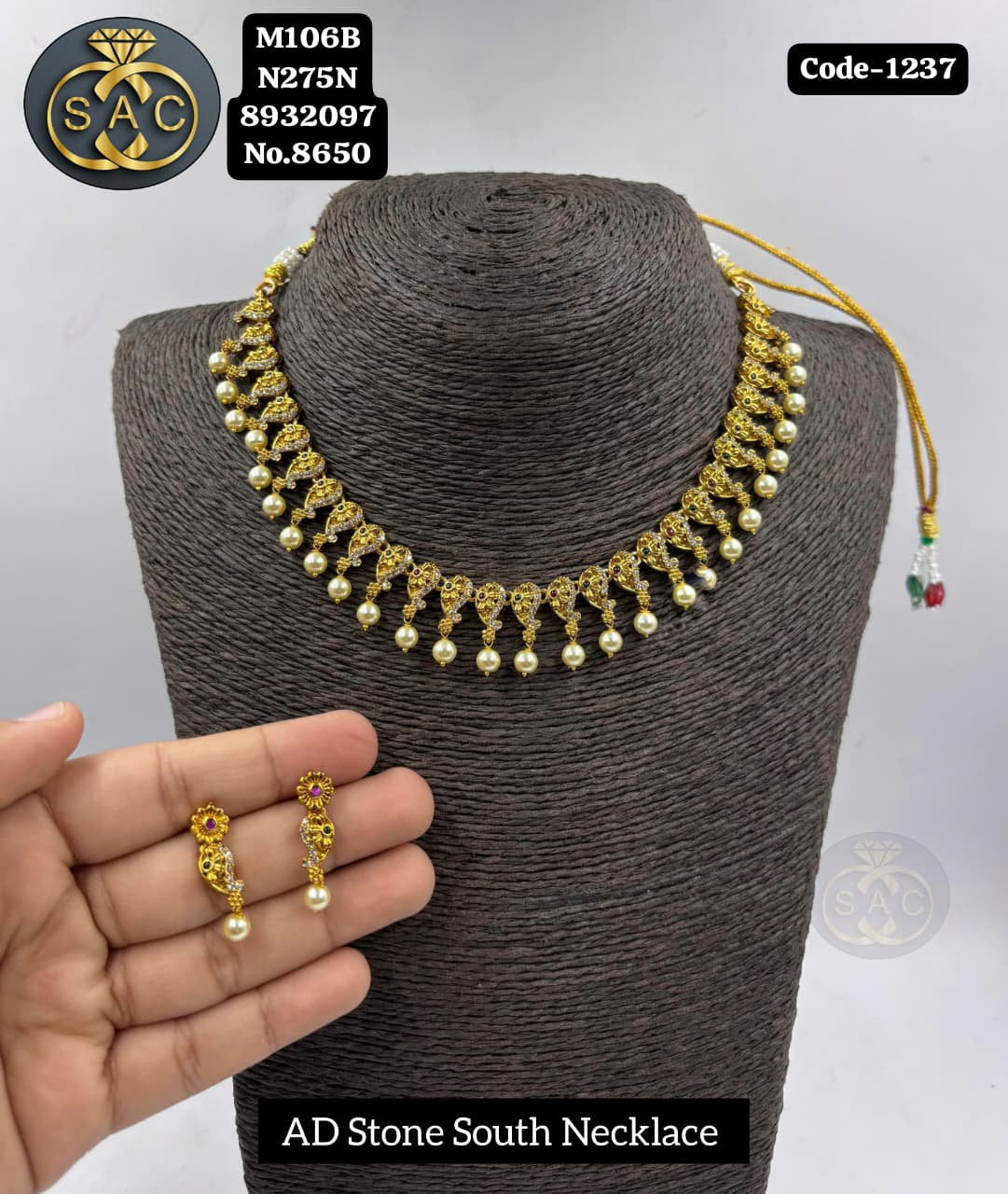 Fancy AD stone Necklace set - 1237