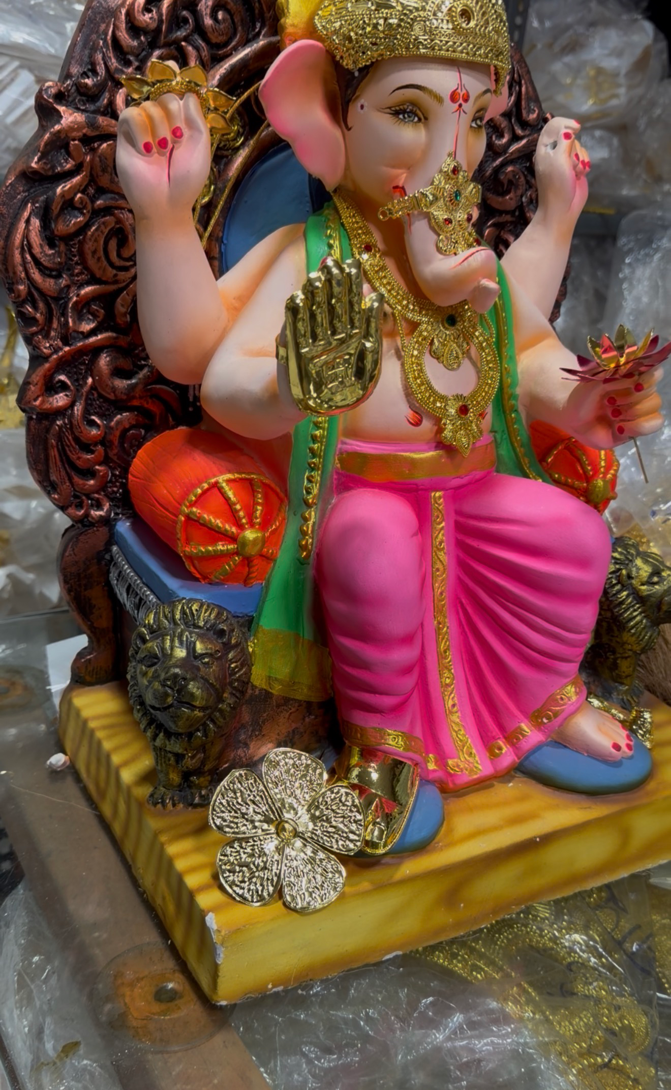 Gold Plated Jaswand Flower for Ganesh Idol