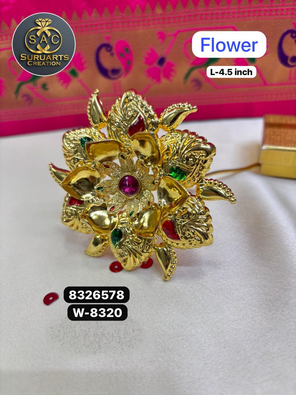Gold Plated Ganesh Flower – 4.5 Inch | Premium Copper Floral Ornament for Ganesh