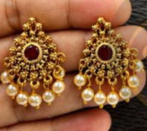 Premium Quality South Palakka Necklace Combo Set ( Red Stone ) -1558