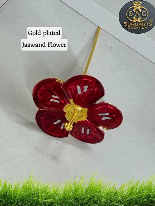 Gold Plated Ganesh Jaswand Flower 1.5 Inch for Ganesha Idol