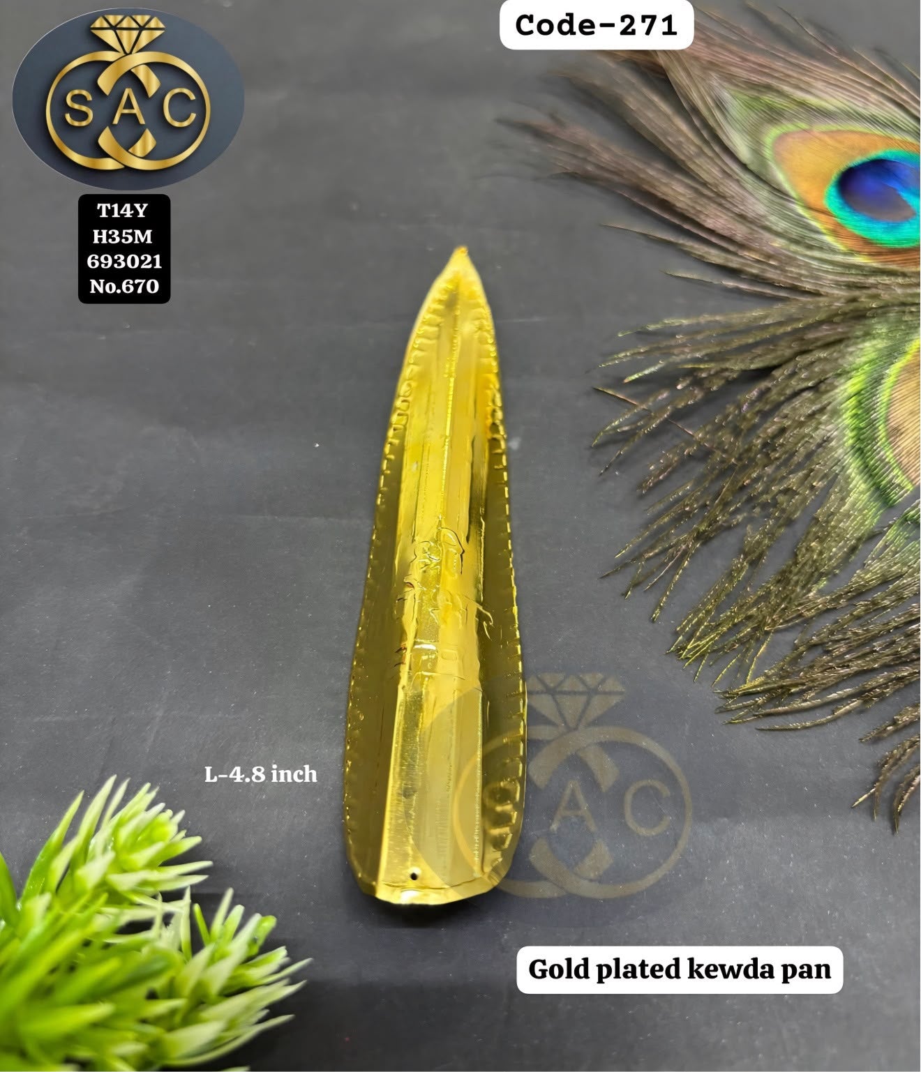 Gold Plated Ganesh Kevda Paan 4.8 Inch for Ganesha Idol