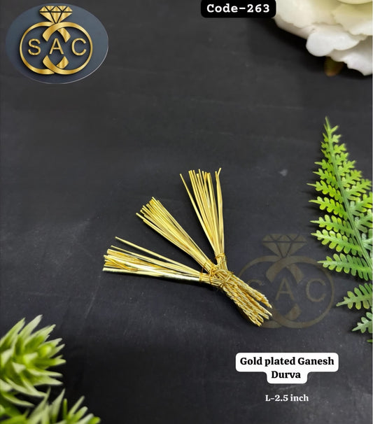 Gold Plated Ganesh Durva – 2 Inch | Premium Copper Sacred Durva Ornament