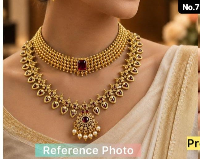 Premium Quality South Palakka Necklace Combo Set - 1558