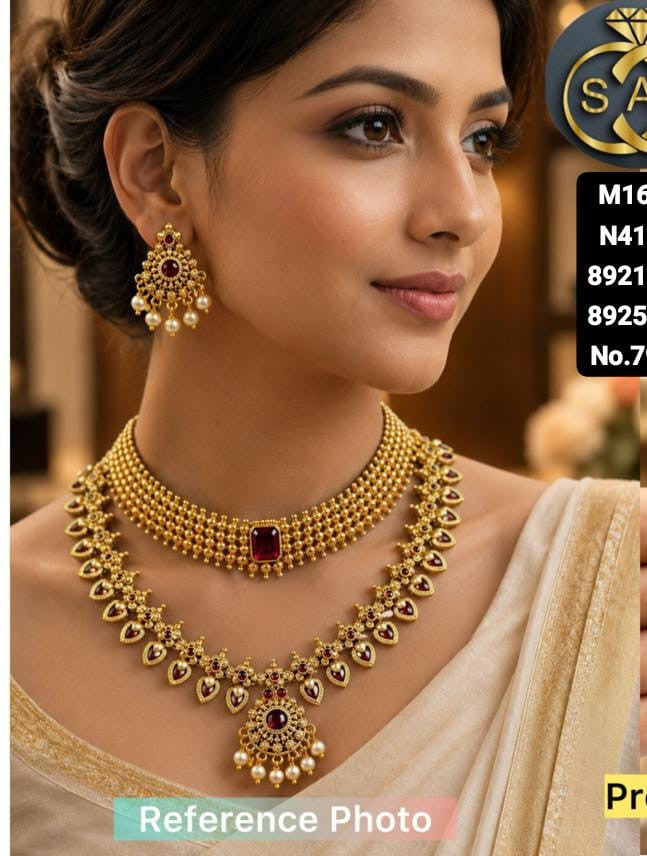 Premium Quality South Palakka Necklace Combo Set - 1558