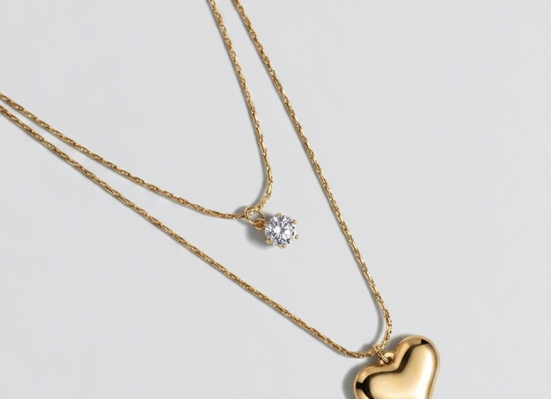 Elegant Heart Layer Necklace – 18 KT Gold Plated